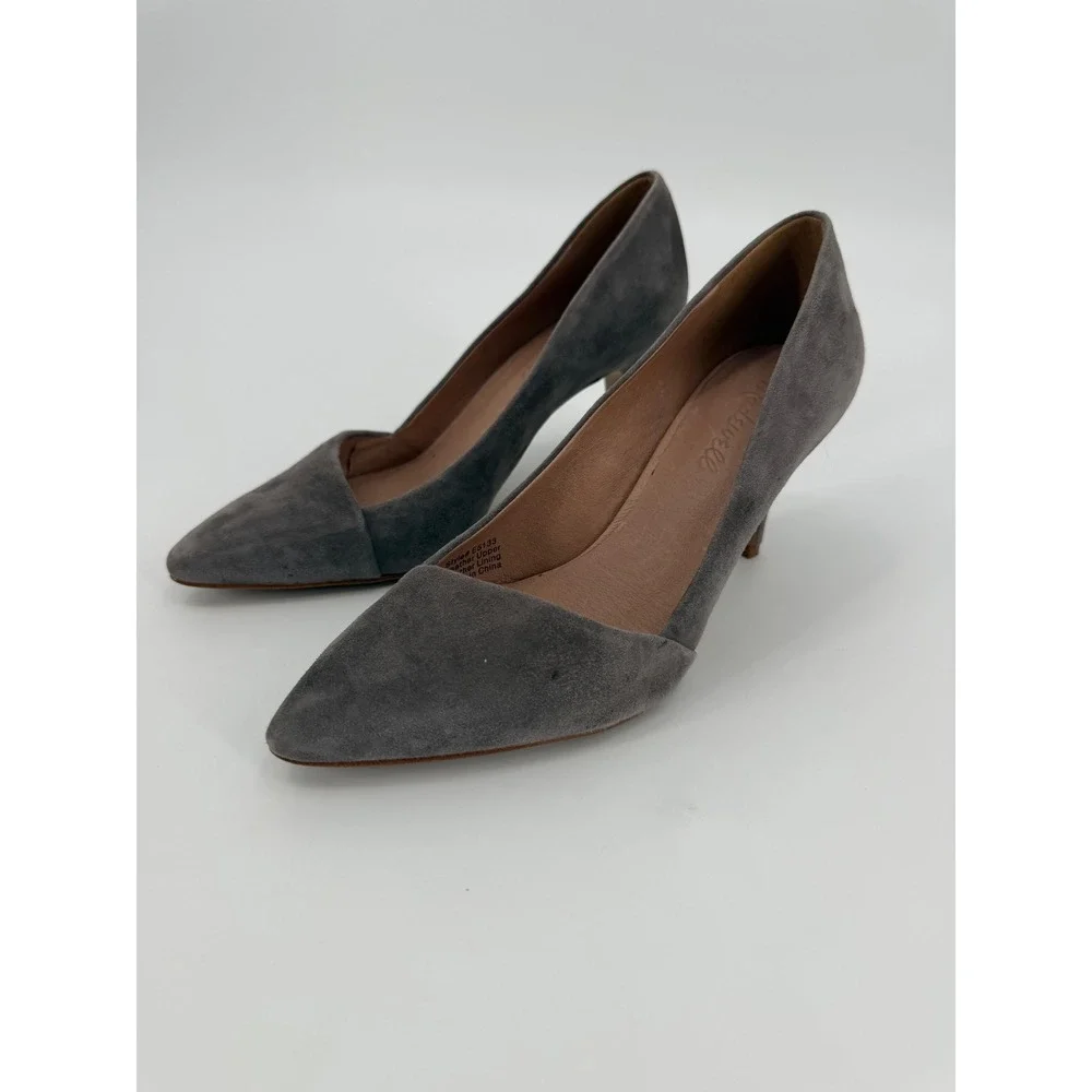 Madewell The Mira Pump Gray Suede Pointed Toe Stiletto Heels E5133 Womens 7